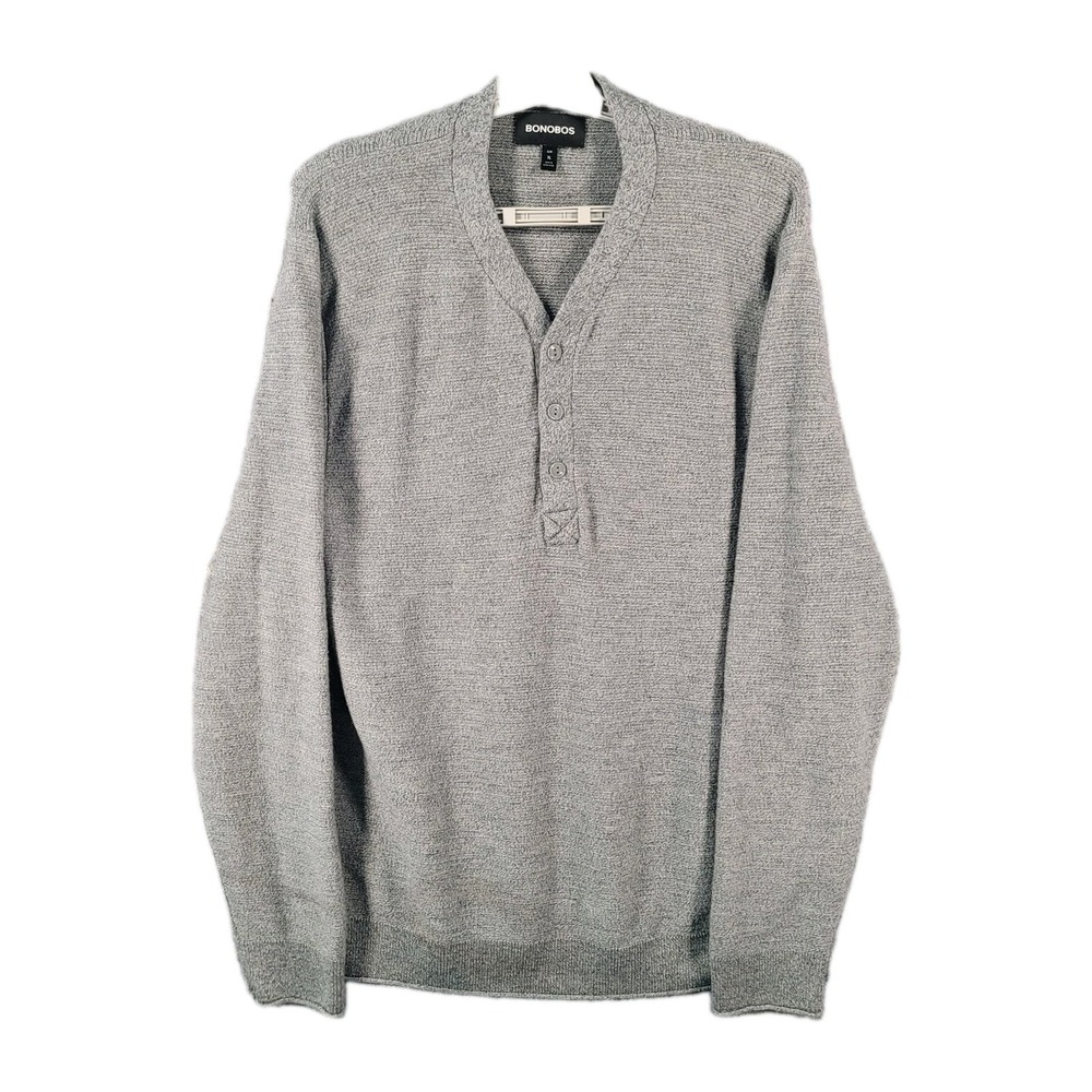 Bonobos Henley Sweater Gray Mens XL Extra Fine Merino Wool Slim Fit Long Sleeve